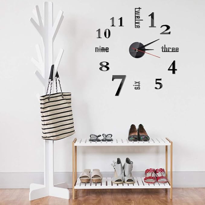 Hxezoc 10inch-20inch Frameless DIY Wall Clock Black 3D Mute Round Shape Quartz