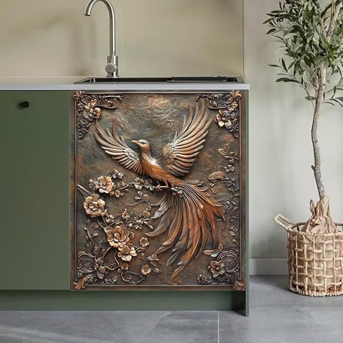 Metal Floral Bird Print Kitchen Decor Dishwasher Magnet Cover Decal, Magnetic Dish Washer Panel Door Vinyl Sticker, Refrigerator Magnets,Easy to Clean, 23 x 26 inch