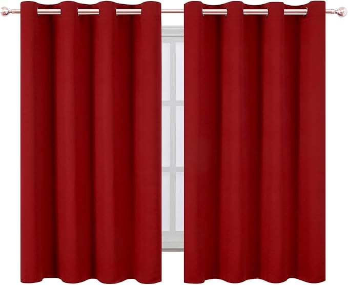LEMOMO Blackout Curtains 66 x 54 Inch Long Red Curtains Set of 2 Panels Room
