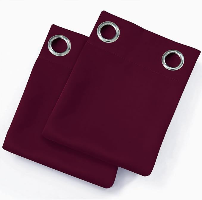 LEMOMO Blackout Curtains 66 x 54 Inch Long Burgundy Red Curtains Set of 2