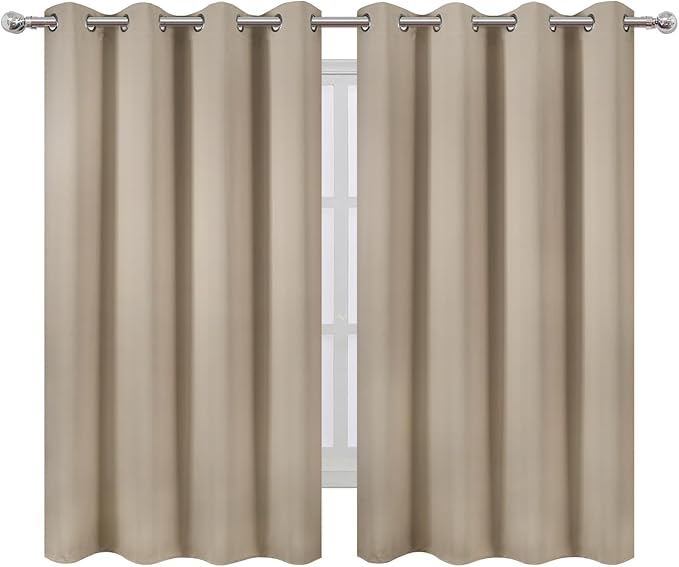 LEMOMO Blackout Curtains 66 x 54 Inch Long Khaki Curtains Set of 2 Panels Room