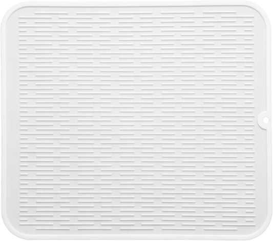 Silicone Dish Drying Mat for Multiple Usage,Easy clean,Eco-friendly,Heat-resistant Silicone Mat for Kitchen Counter or Sink,Refrigerator or Drawer Liner White XL 18 inches x 16 inches
