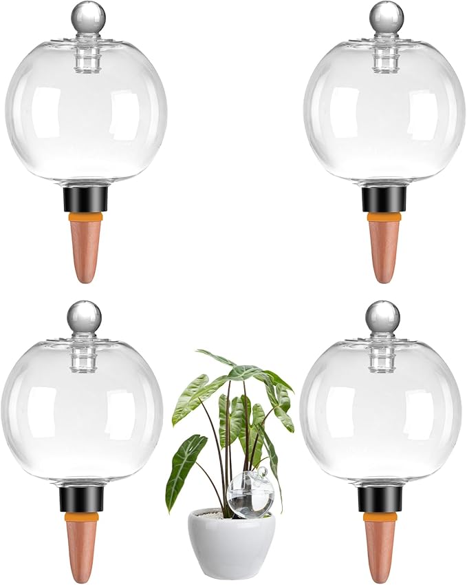4 Pack Plant Watering Globes with Covers 17oz Self Watering Planter Insert, Plastic Water Bulbs, Indoor/Outdoor Plant Watering Devices for Automatic Drip Irrigation