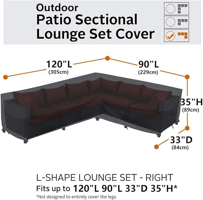 Patio Furniture Covers, Waterproof Outdoor Sectional Cover, 600D PU Outdoor Furniture Sofa Covers 120" x 90" L Shaped Oudoor Couch Cover, V-Shape Lawn Outside Protector - Right Facing