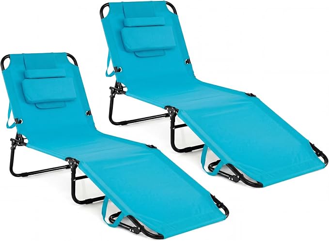 GYMAX Beach Lounge Chair, Sunbathing Chair Patio Lounge Chair Folding Adjustable Recliner with Hole for Face