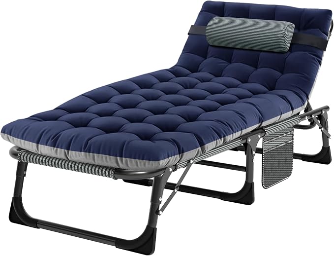 ABORON 3-in-1 Folding Patio Lounge Chair, 440LB Heavy-Duty Tri-Fold Guest Bed with Plush Cotton Cushion, No Assembly Adjustable Recliner for Office Nap, Patio Sunbathing, Poolside & Camping