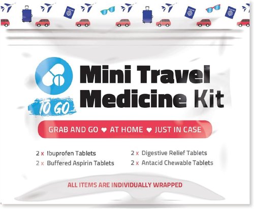 Mini Travel Medicine Kit - Compact Variety Pack of OTC First Aid Packets for Emergencies | Red