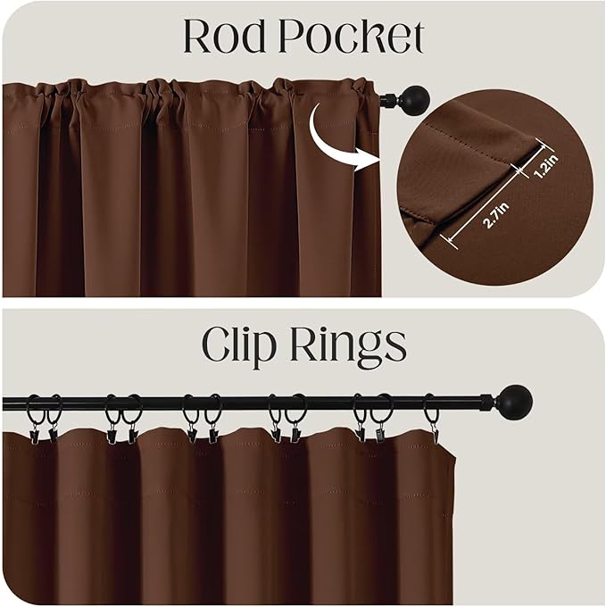 CUCRAF Brown Blackout Curtains 84 inch Length 2 Panels Set, Rod Pocket Room