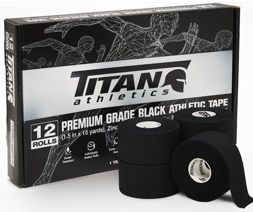 12 Pack Black Athletic Tape (45ft Rolls) - Athletes Trainers Injuries & First Aid - Premium Medical Sports Tape - Wrap & Support Ankles & Wrists - Easy Tear Design with Zinc Oxide & No Sticky Residue