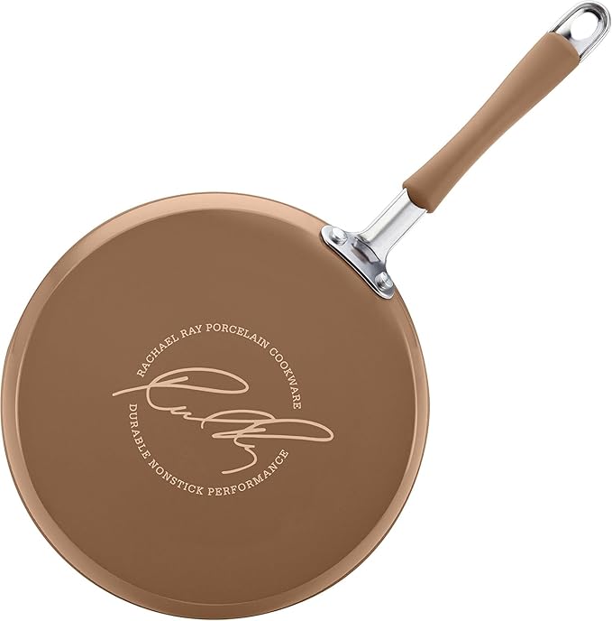 Rachael Ray Cucina Nonstick Cookware Pots and Pans Set, 12 Piece, Mushroom Brown