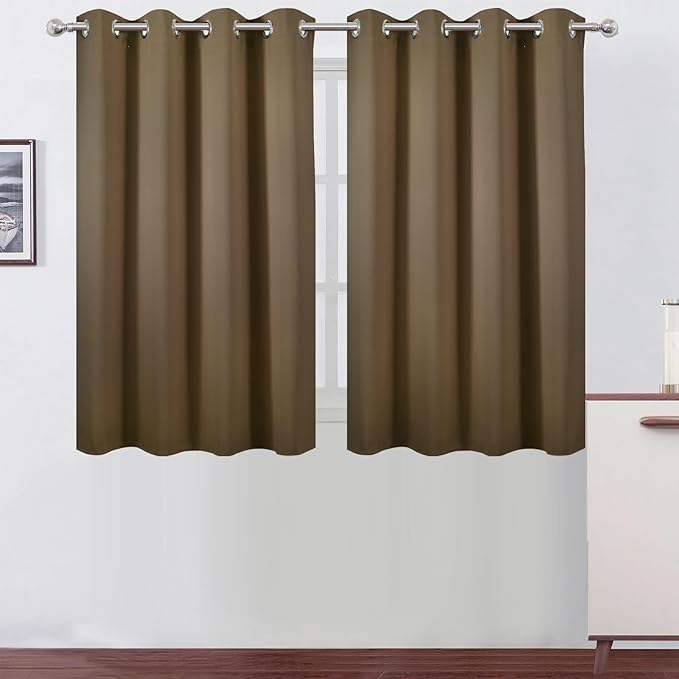LEMOMO Brown Thermal Blackout Curtains/52 x 45 Inch/Set of 2 Panels Room