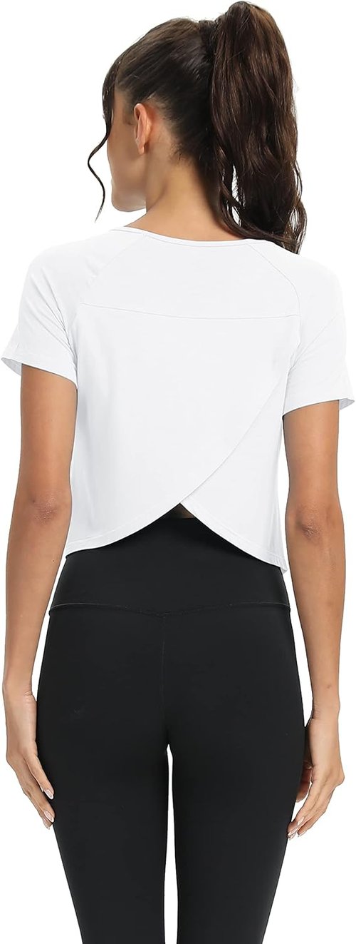 Mippo Workout Tops for Women - Cropped Split Back Athletic Gym Shirts | Loose Fit Design