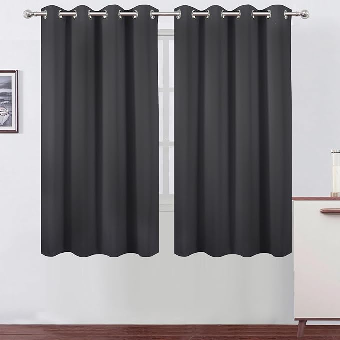 LEMOMO Dark Grey Blackout Curtains 52 x 63 Inch Length/Set of 2 Curtain