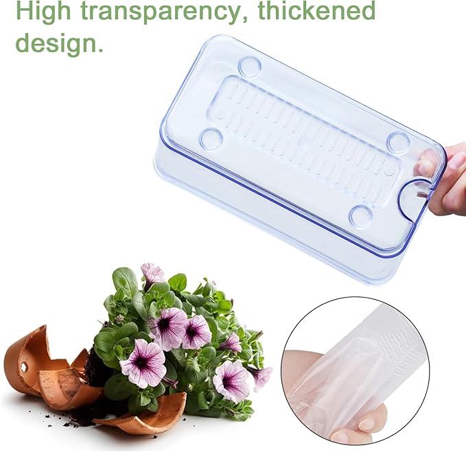 Oliz Self Watering Planters - 4 Pack Rectangular Clear Plant Pots with Drainage Holes for Indoor Plants