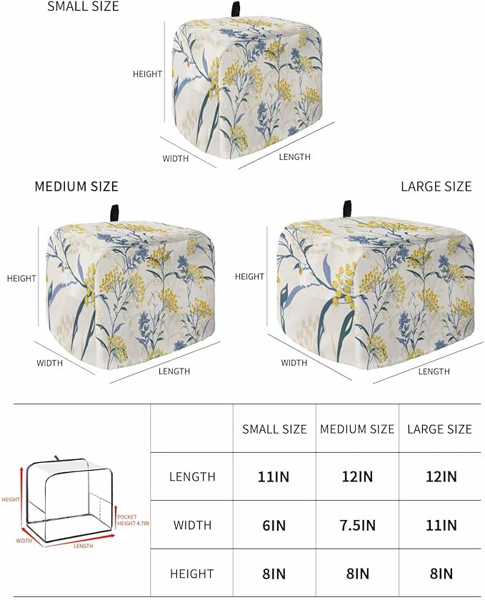 Toaster Cover 2 Slice Spring Summer Flowers Toaster Oven Cover with Pockets Yellow Berry Floral Plant Bakeware Protector Small Kitchen Appliance Dust Covers and Fingerprint Protection for Women
