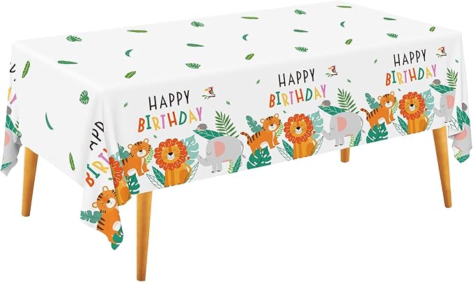 Gatherfun Safari Theme Party Supplies Disposable Tablecloth Plastic Waterproof Table Cover for Jungle Safari Birthday Party Decorations, 3 Pack 54X108inch