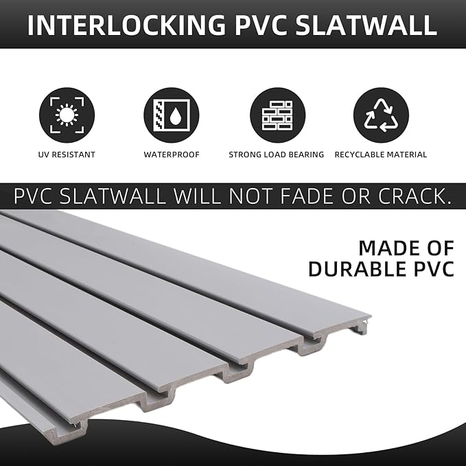 Slatwall Panel Garage Organizer Heavy Duty Wall Mounted, PVC Slat Panels Home