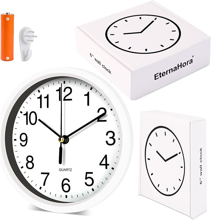 Silent Wall Clock Non Ticking, 6 Inch Wall Clocks Battery Operated, Small
