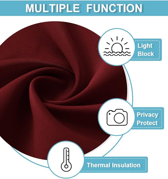 RYB HOME Living Room Curtains 63 inch Length, Burgundy Red, 2 Panels