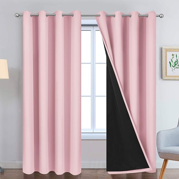 Yakamok Full Blackout Curtains 84 Inches Long, 2 Thick Layers Grommet Top