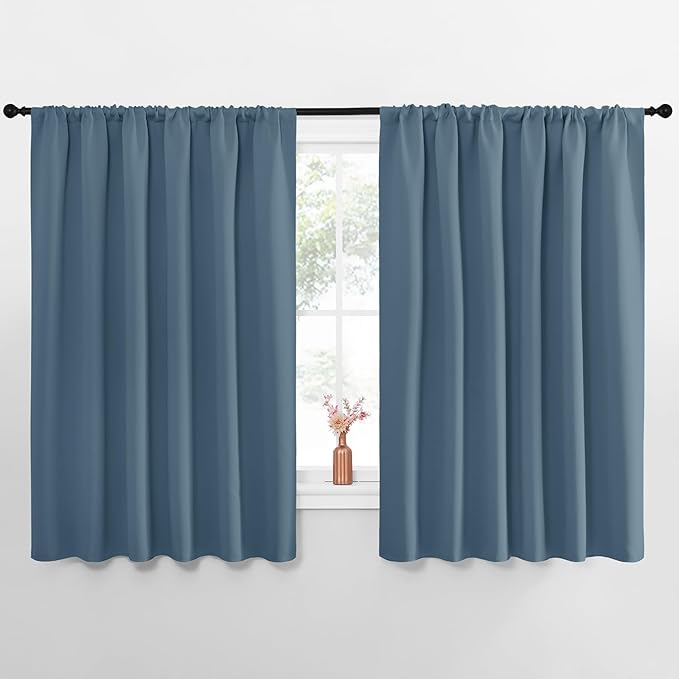 NICETOWN Blackout Curtains for Bedroom, Smoky Blue, 1 Pair, 70 by 63-inch