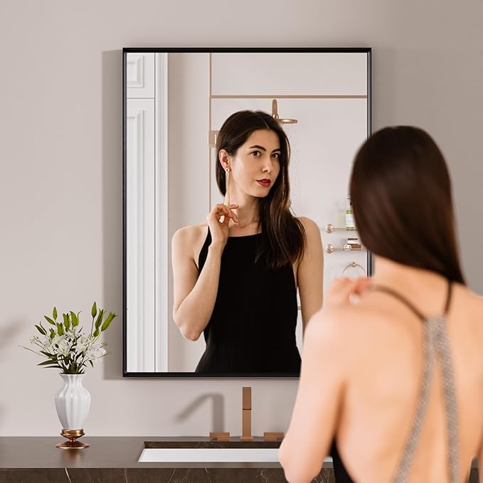 LOAAO Black Bathroom Mirror 22"X30"