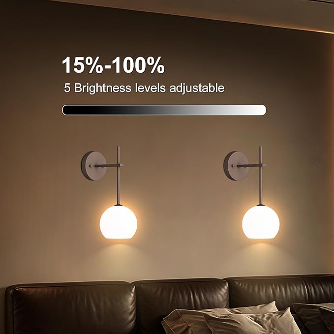 Brown Battery Operated Wall Sconces Set of 2, Rechargeable Wireless Wall Lights