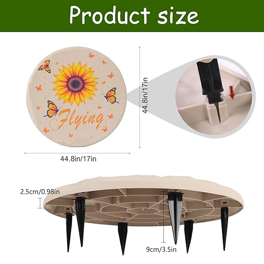 4Pcs Large Stepping Stones Outdoor Garden Walkway, Durable Plastic Pavers for Patio, Pathway, and Landscaping, Weatherproof Stepping Stones with Ground Stakes for Easy Installation (Round Sunflower)