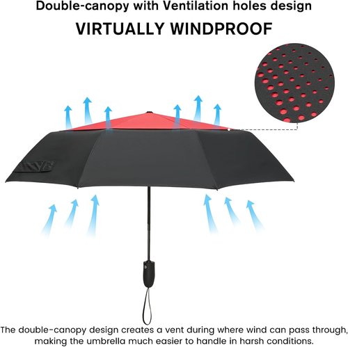 G4Free Windproof Travel Umbrella - 46-Inch Double Canopy, Automatic & Compact Design
