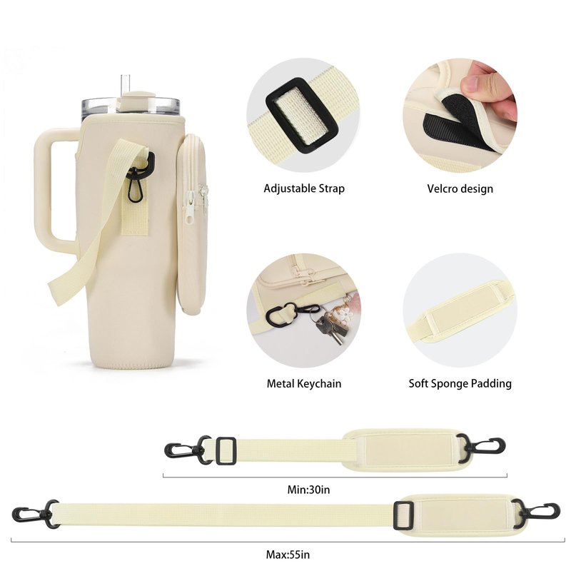 GOEWY Water Bottle Carrier Bag for Stanley 30 oz Tumbler with Phone Pocket Neoprene Water Bottle Holder with Shoulder & Handheld Strap Stanley Cup Accessories