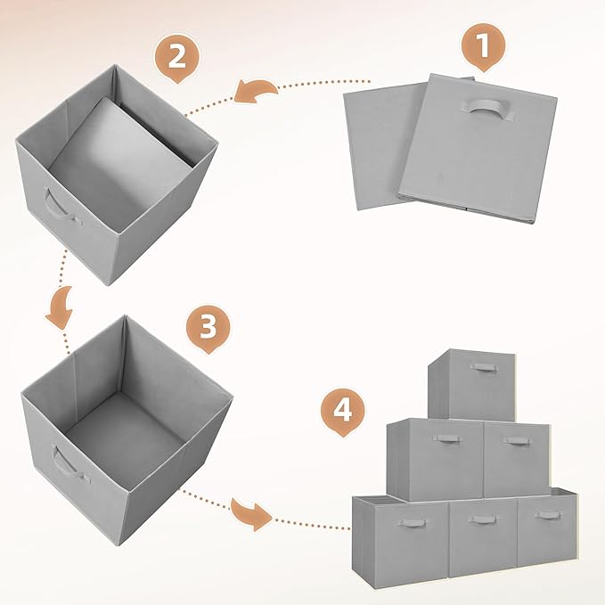 STORAGE MANIAC Storage Cubes, 13 Inch Collapsible Storage Bins with Handles, 8 Pack Fabric Foldable Bins for Organization, Durable Storage Bins for Closet, Shelves, Offices, Toys, 8-Pack Grey