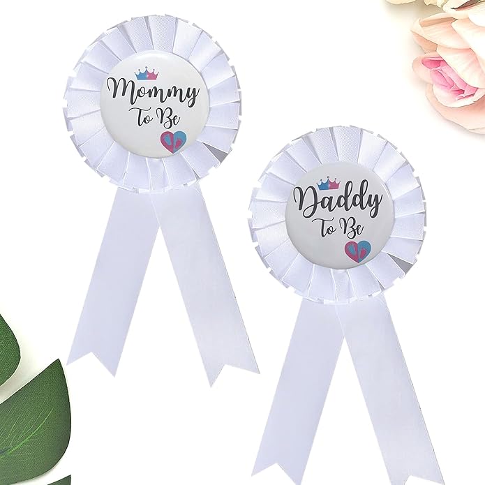 Mommy & Daddy To Be Tinplate Badge Pins, 2Pcs Perfect Baby Shower/Gender Reveal Button Pins for New Parents
