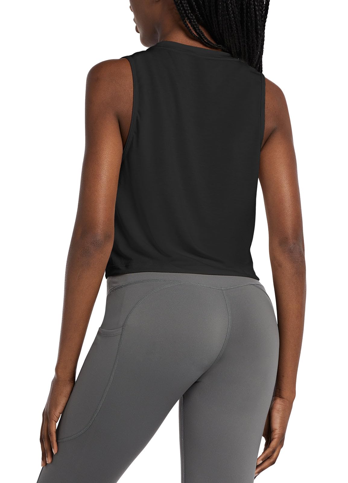 baleaf Workout Tops for Women Crop Tank Top Quick Dry Athletic Gym Exercise Sleeveless Shirts Muscle Yoga Loose Fit Black M