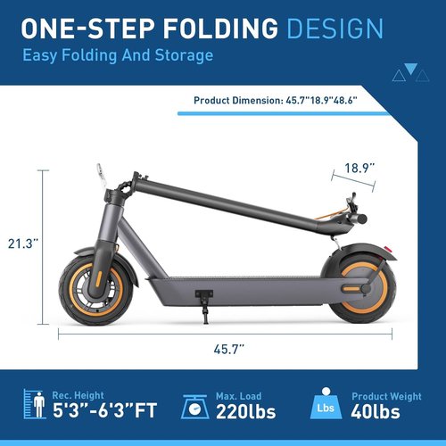 Hiboy S2 MAX Electric Scooter - 500W Motor, 10" Tires, 40.4 Miles Range, 19 MPH Folding Commuter