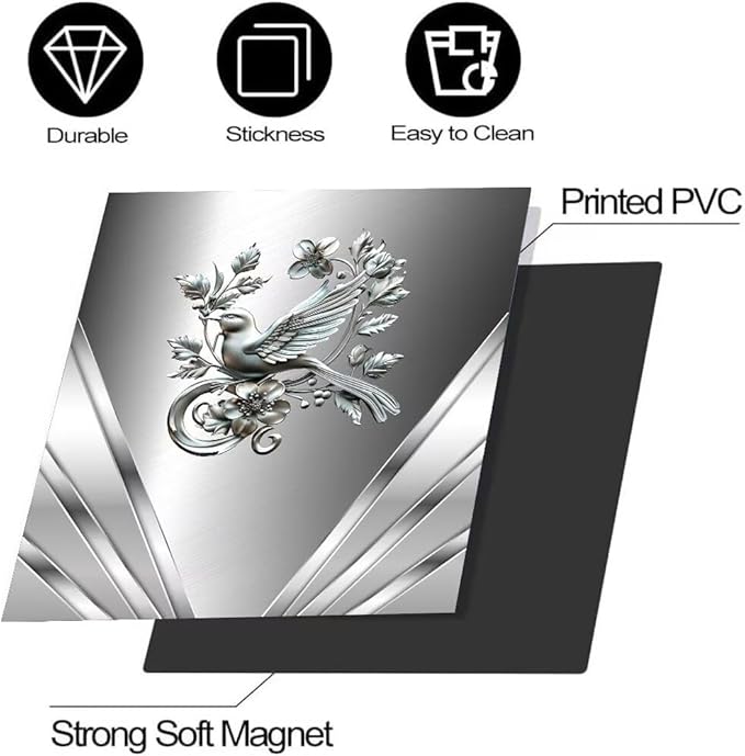 Dishwasher Magnetic Sticker Kitchen Decorative,Stainless Steel Design Bird andd Flower Pattern Fridge Door Panels,Refrigerator Magnetic Cover,Front Panel Replacement Cover 23W x 26H inchs