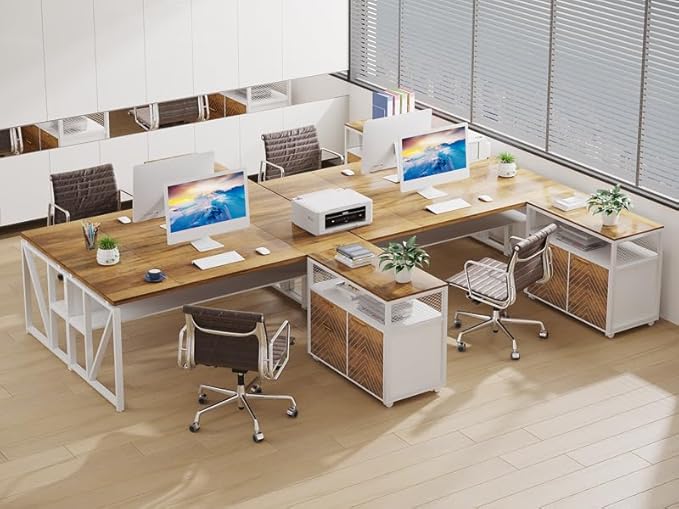 Tribesigns L Shaped Desk with Drawer,63" Executive Computer Desk and lateral File Cabinet, 2 Piece Home Office Furniture for Hanging File, Cabinet with Doors