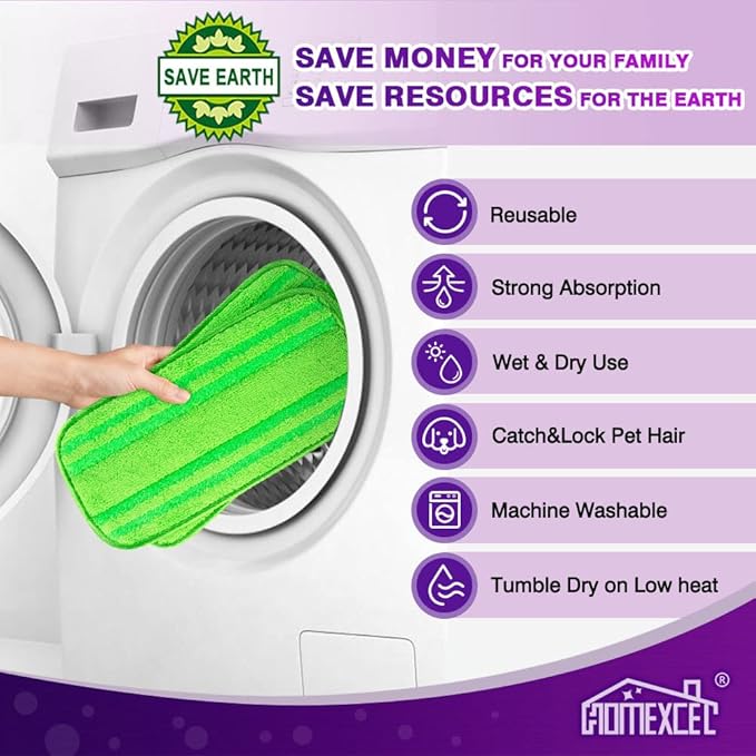 HOMEXCEL Microfiber Mop Pads Compatible with Swiffer Wet Jet,Reusable Machine Washable Swiffer WetJet Mop Pad Refills, Mop Head Replacements for Multi Surface Wet & Dry Cleaning, Pack of 2