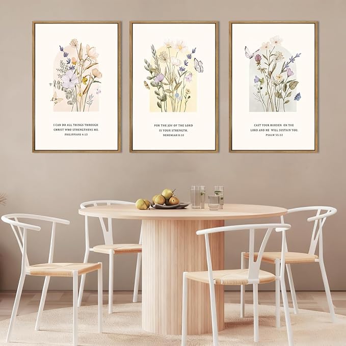 IARTTOP Large Christian Easter Wall Art Framed 16x24 Inch Set of 3 Floral Bible Verse Scripture Artwork Minimalist Botanical Religious Canvas Wall Decor for Church Living room Bedroom