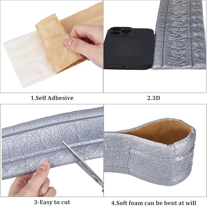 CRASPIRE 88 x 3 Inch Silver 3D Sticky Decorative Wallpaper Border Foam