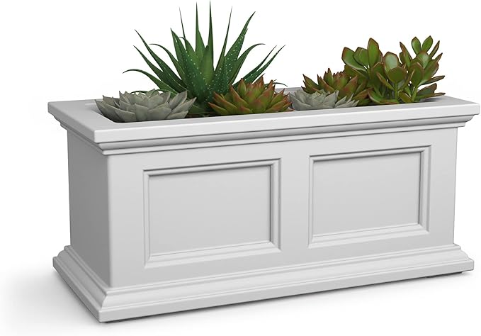 Mayne Fairfield 2ft Window Box, Self Watering Flower Box with Double Wall Design, All Season Fade Resistant Outdoor Window Planter with Steel Mounting Bracket, White