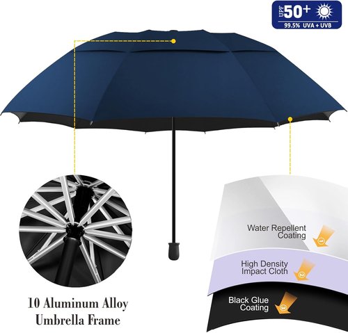 HOBVO Golf Umbrella - UPF 50+ Protection with Adjustable Clamp | Portable for Beach, Golf Cart, Stroller