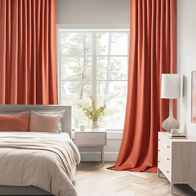 MIULEE Back Tab Burnt Orange Blackout Curtains 108 Inch Long 2 Panels Set