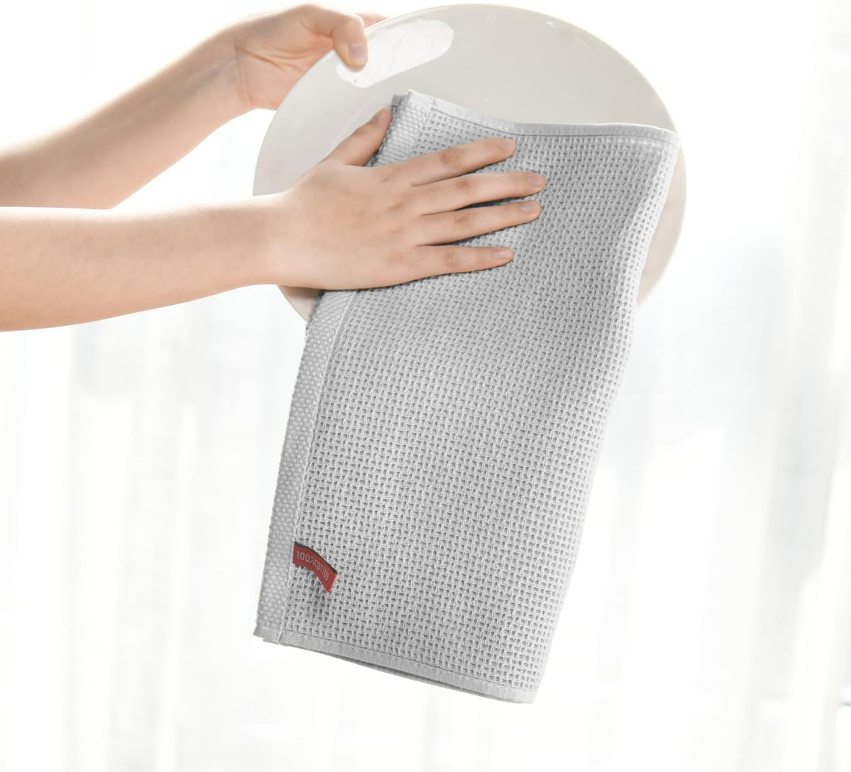 Artoid Mode 100% Cotton Light Grey Waffle Weave Kitchen Dish Cloths, 12x12 Inch Ultra Soft Absorbent Quick Drying Kitchen Dish Towels Set of 6