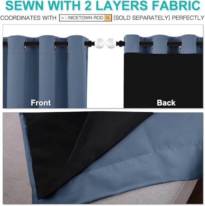 NICETOWN 100% Blackout Curtains 95 inches Long, Pair of Energy Smart & Noise