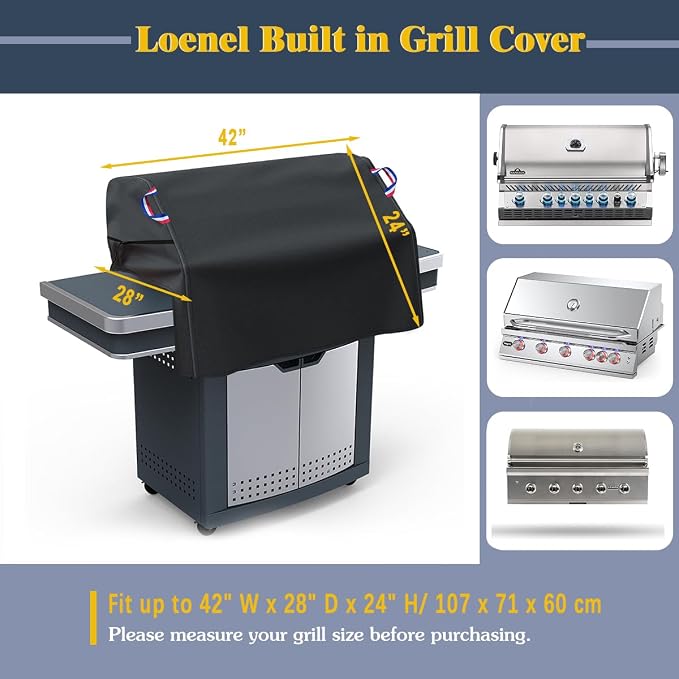 Built in Grill Cover for Outdoor Grill, 42 Inch BBQ Grill Top Cover for Most 4 Burner Built in Grill, Heavy Duty Waterproof Outdoor Kitchen & Grill Head Cover - 42" W x 28" D x 24" H