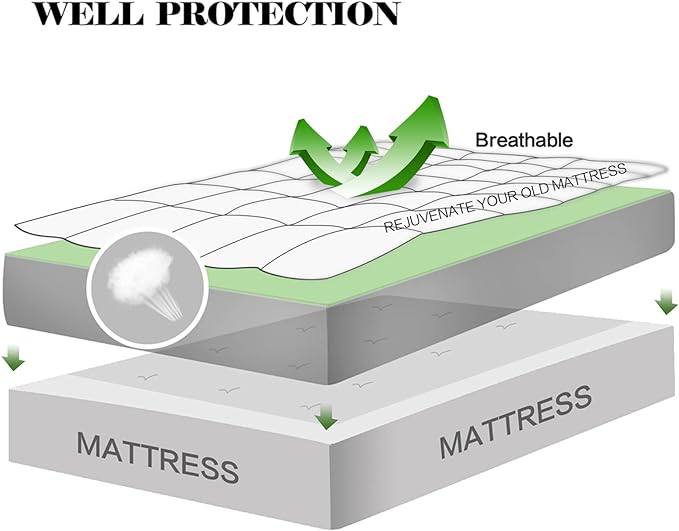 EASELAND Queen Size Mattress Pad Pillow Top Mattress Cover Quilted Fitted Mattress Protector 8-21" Deep Pocket Cooling Mattress Topper (60x80 Inches, Pale Aqua)