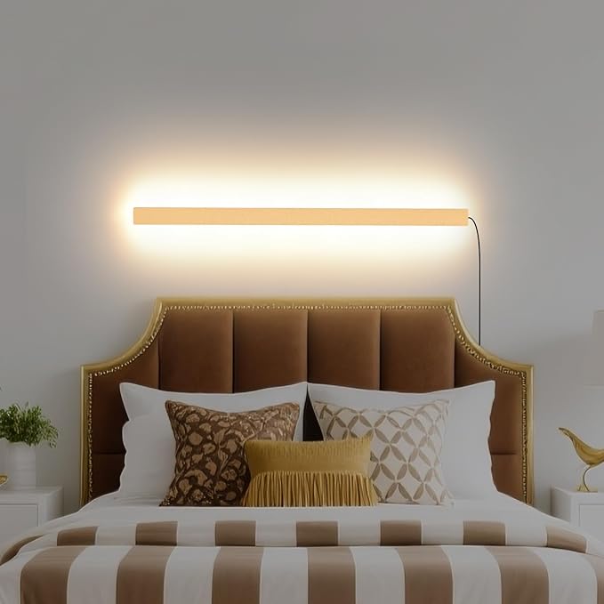 KELUOLY Modern Plug in Wall Lights, 31.4 inch Frosted Gold LED Long Wall Sconce