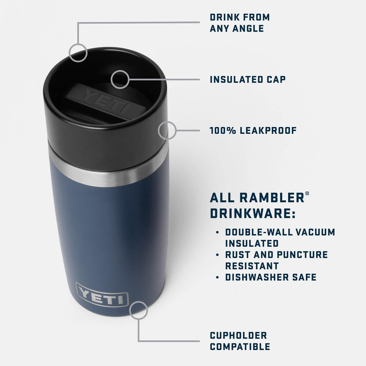 YETI Rambler 12 oz Travel Bottle - Stainless Steel, Vacuum Insulated, Leakproof Commuter Cap | Black