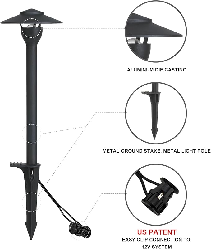 Low Voltage Pathway Lights LED Landscape Lights, 4.5W 12V AC/DC, 3000K Warm White, Cast-Aluminum, IP65 Waterproof, ETL Listed, for Yard, Walkway, Garden, 6 Pack