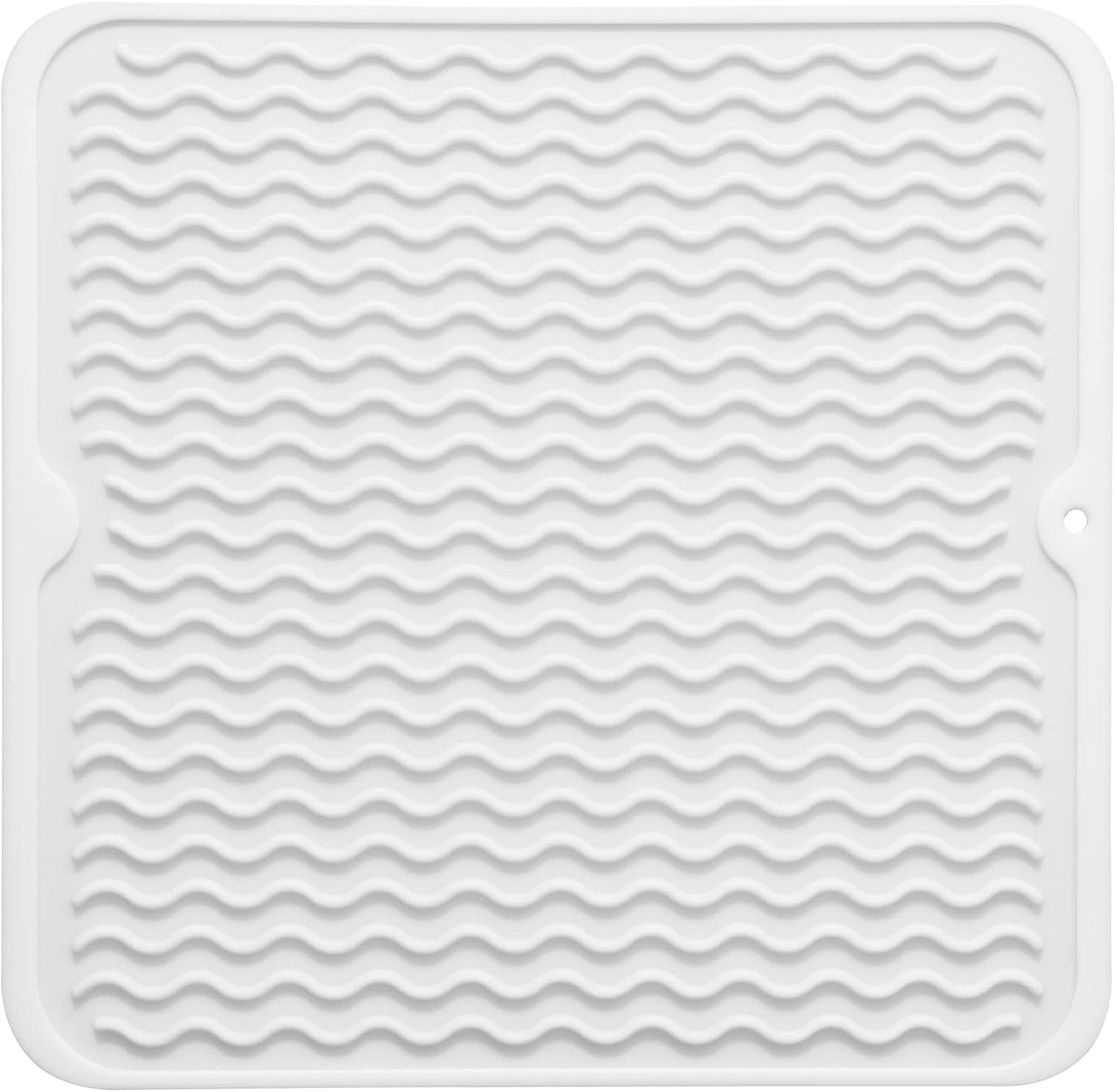 Silicone Dish Drying Mat for Multiple Usage,Easy clean,Eco-friendly,Heat-resistant Silicone Mat for Kitchen Counter or Sink,Refrigerator or Drawer liner White M 12 inches x 12 inches